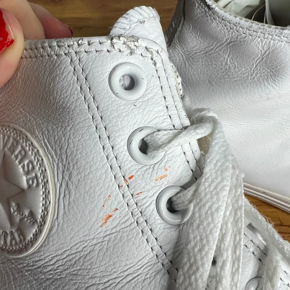 Converse All‎ Star White Leather High Top Sneakers Mens 7.5 Womens 9.5
